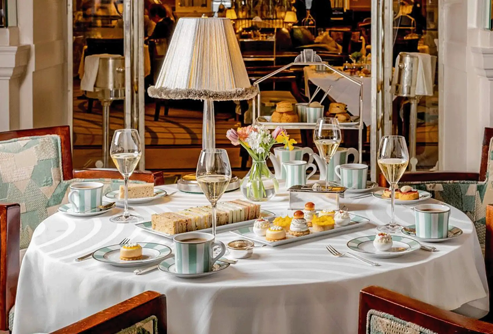 Afternoon tea setup at Claridges Hotel.
