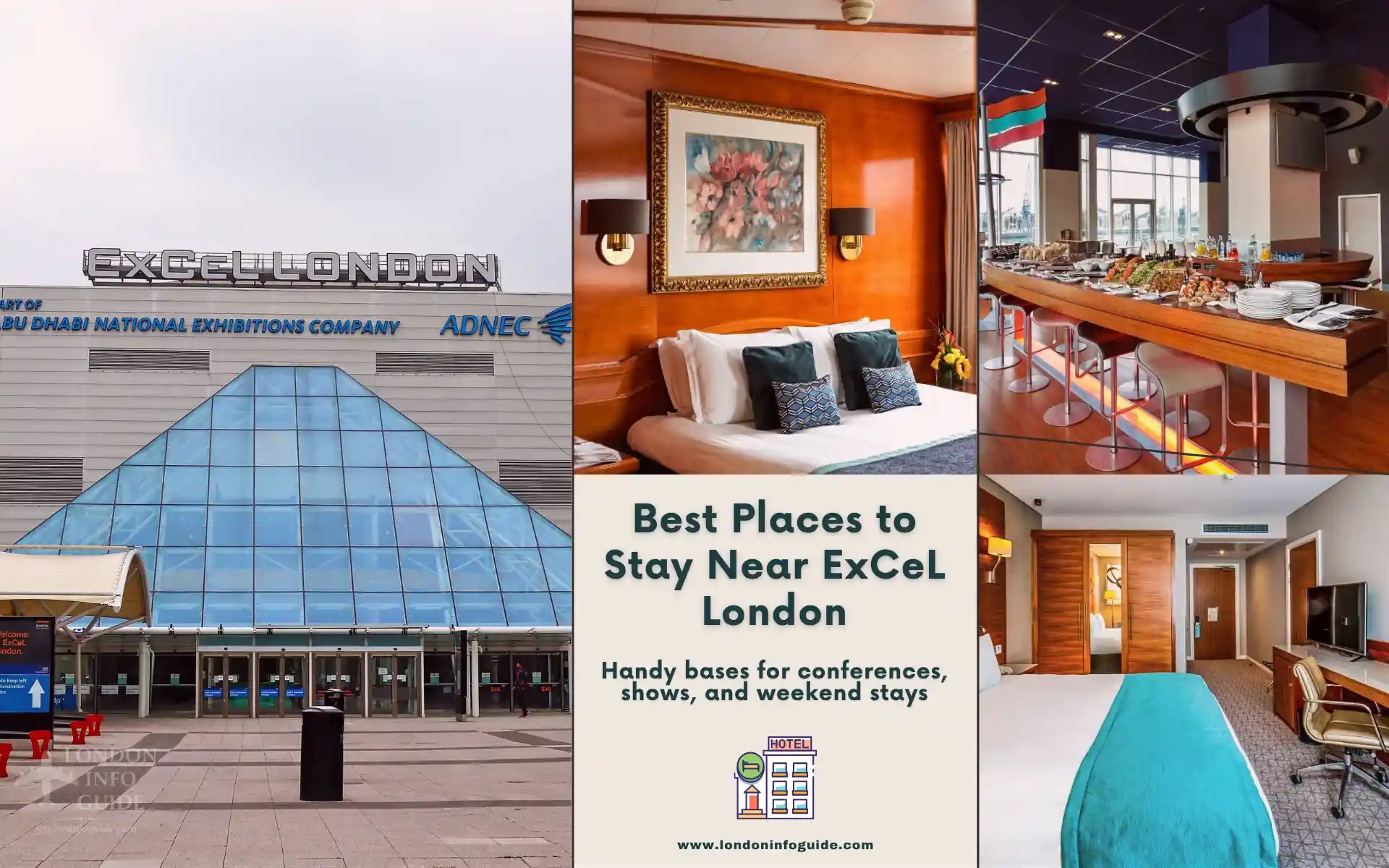 Hotels near ExCeL London with venue and hotel scenes.