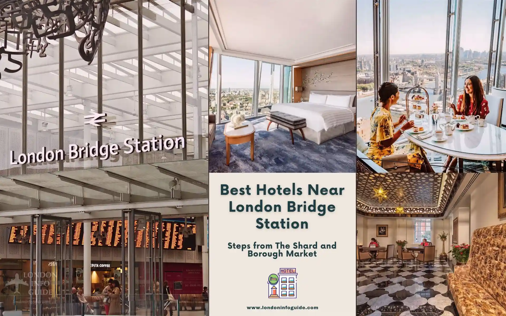 Hotels Near London Bridge Station with room, dining, and lobby views.