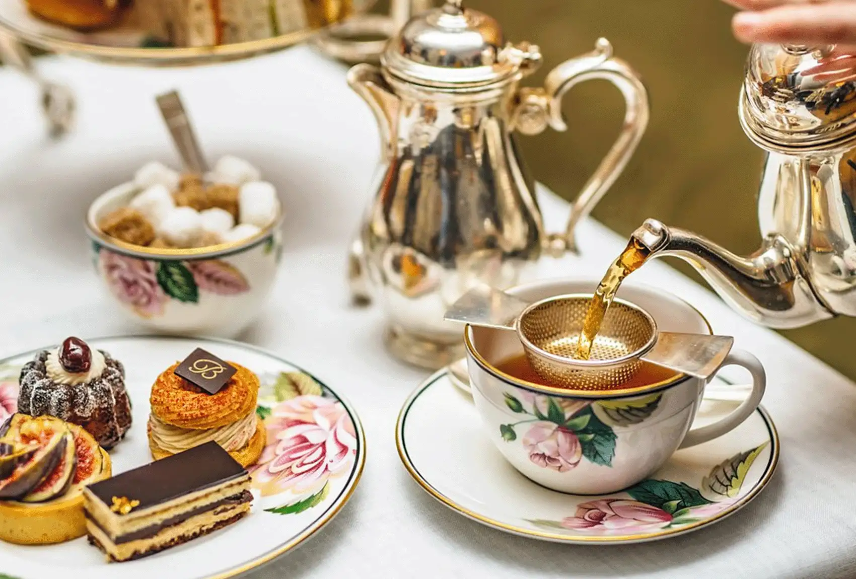 Elegant tea setup at the Brown's Hotel.