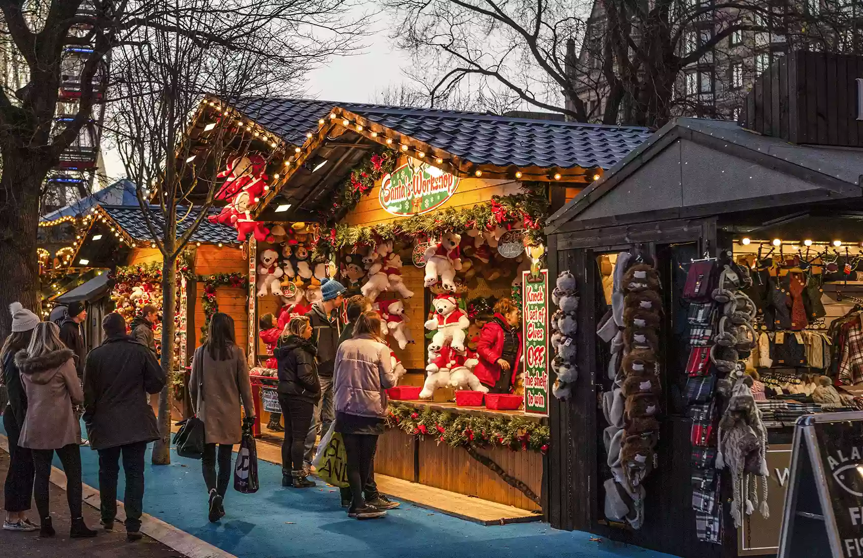 A row of Christmas Markets in London. Christmas Markets in London.