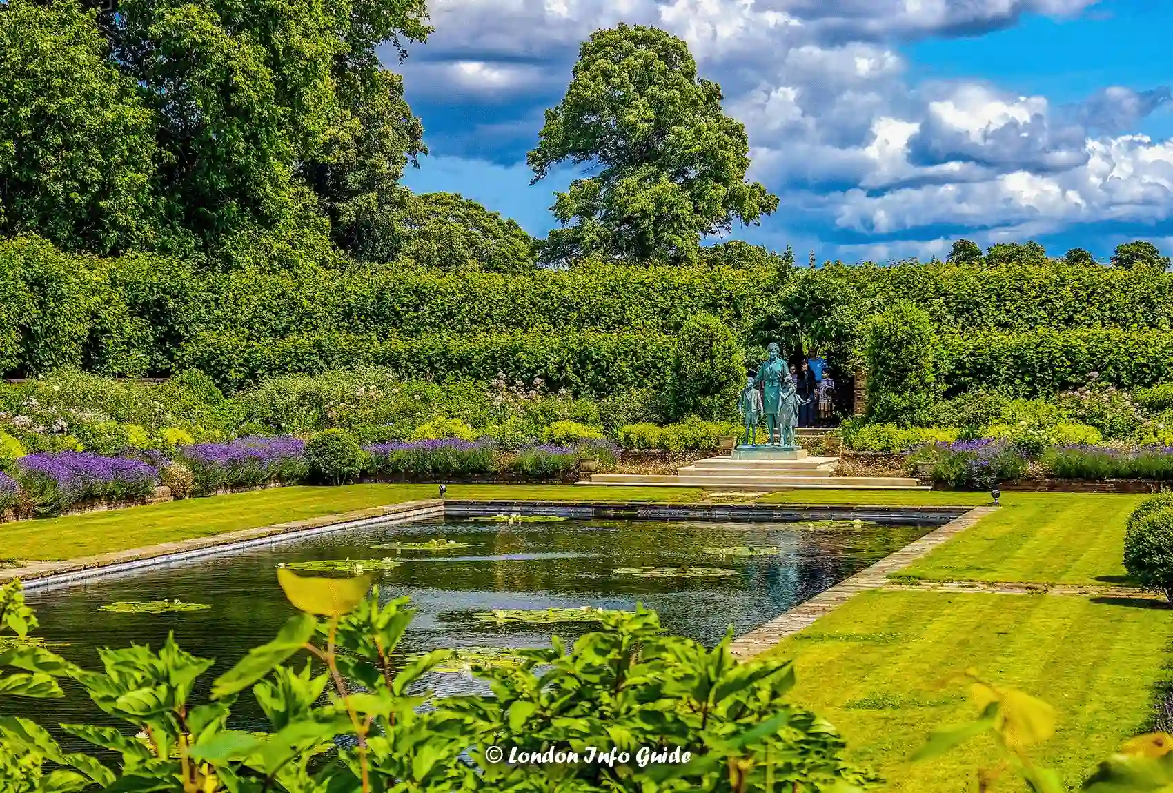 A serene view of the Kensington Palace formal garden.