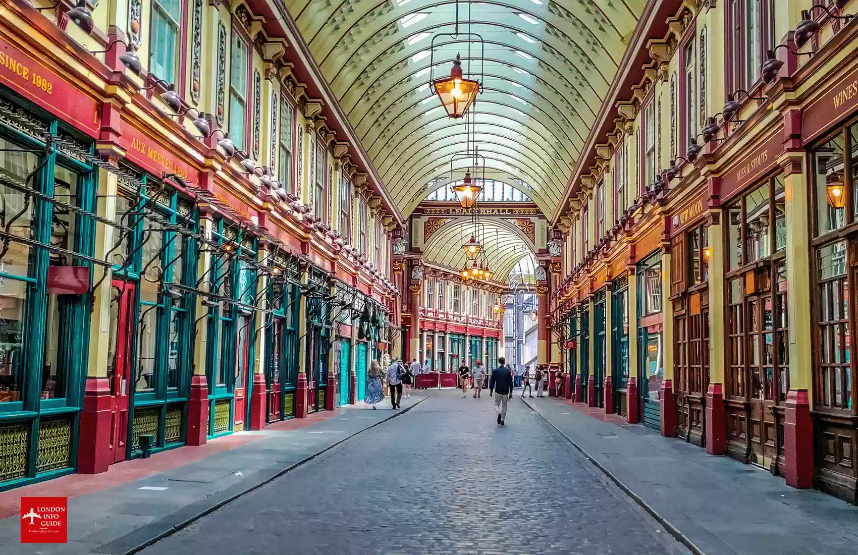 People walking through Leadenhall Market. Leadenhall Market in London.