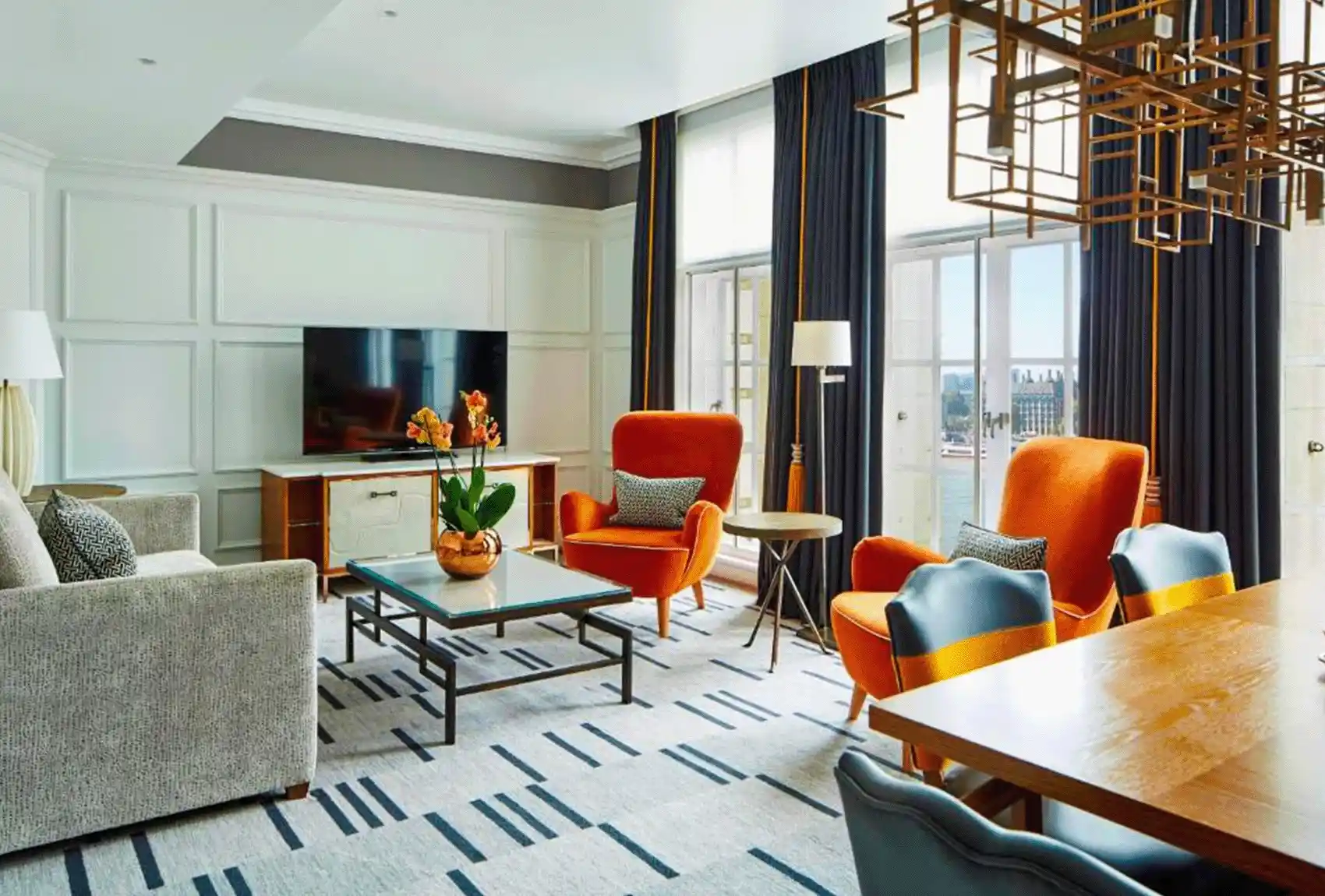 Interior view of a room at the London Marriott County Hall Hotel.