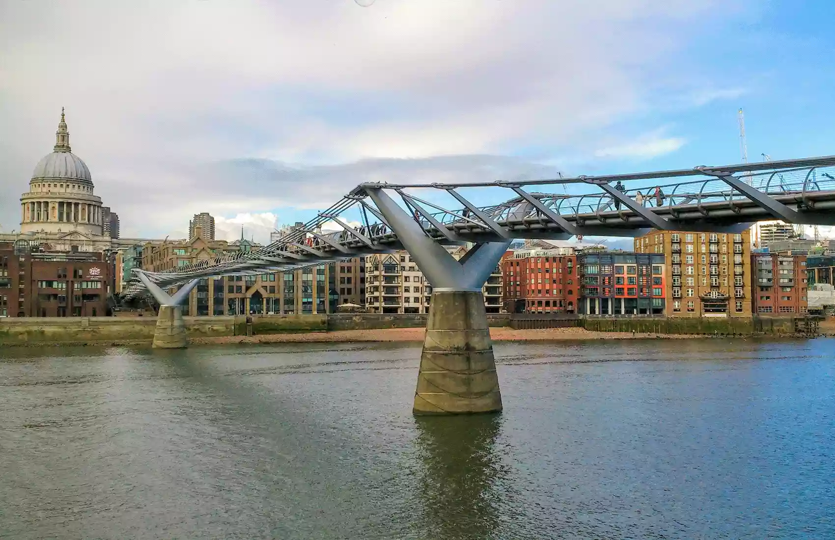 The Millennium Bridge crosses the river Thames in London. Millennium Bridge in London.