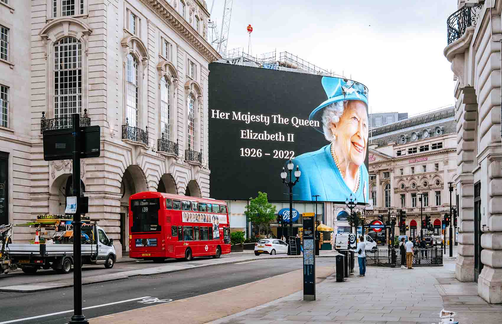 A billboard at one of London's streets after the official announcement of the Queens passing.