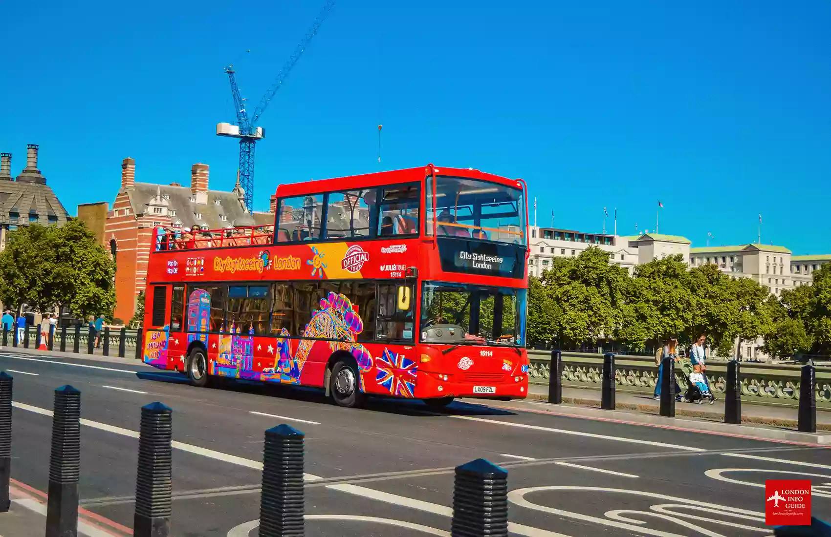 Sightseeing Bus on Westminster Bridge in London.