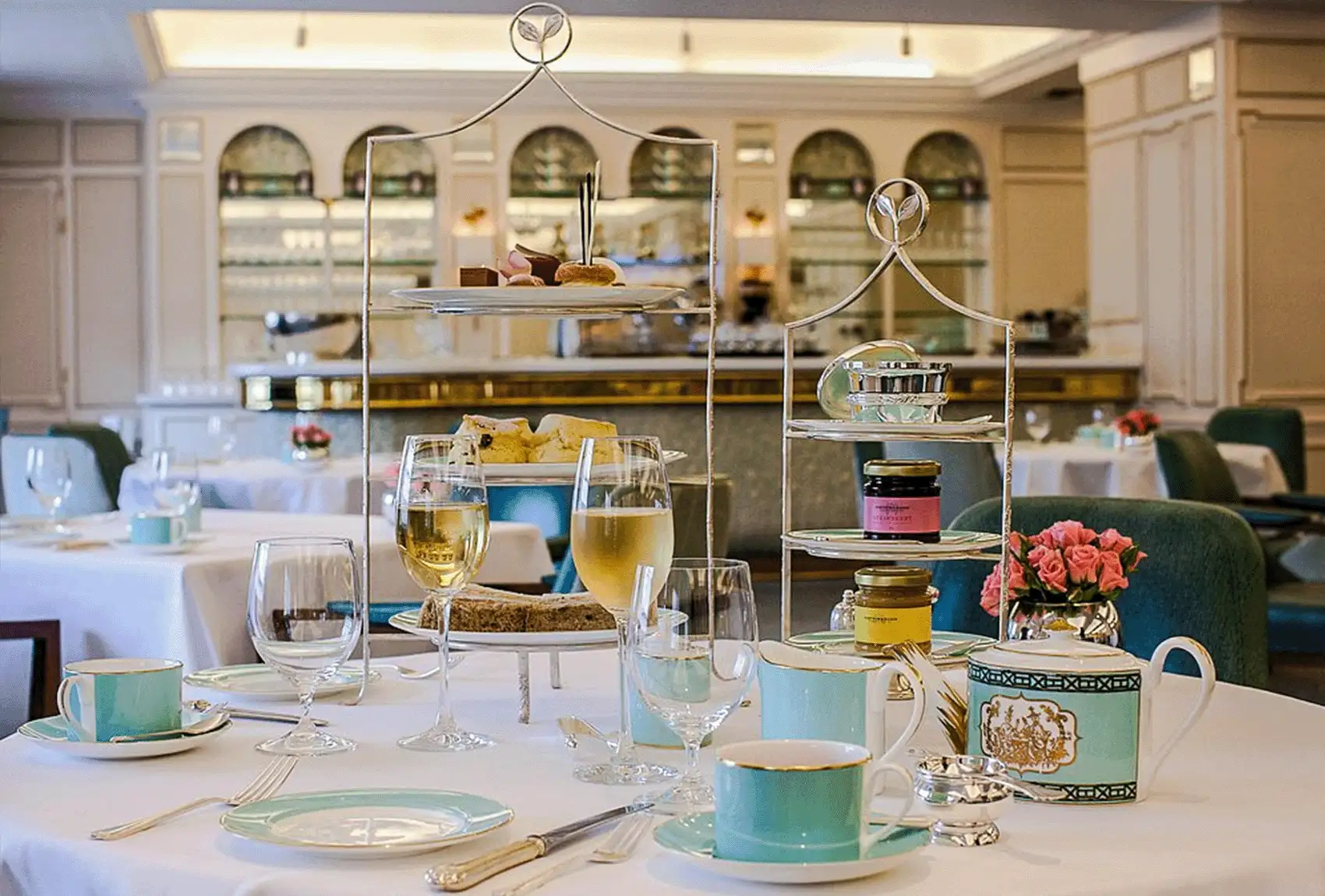 Tea setup at Fortnum’s and Mason London.