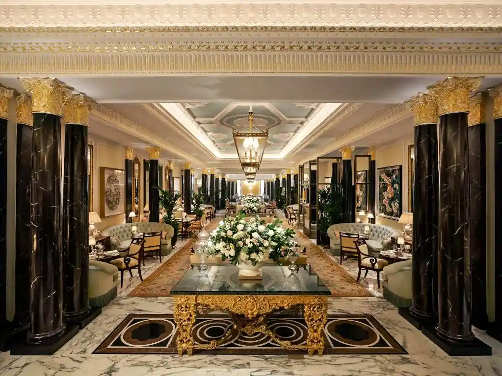 The Dorchester hotel in London offers a lavish lobby a testament to grandeur.