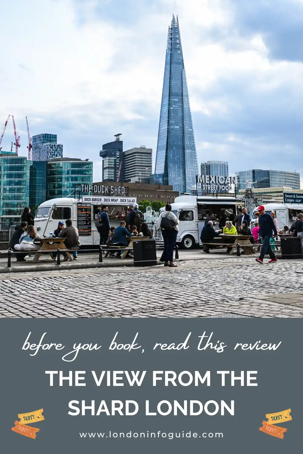 The view from the shard London street food and skyline.