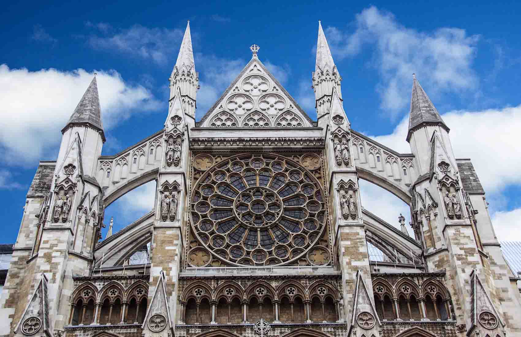 The top part of Westminster Abbey in the heart of London. The Westminster Abbey UK London.