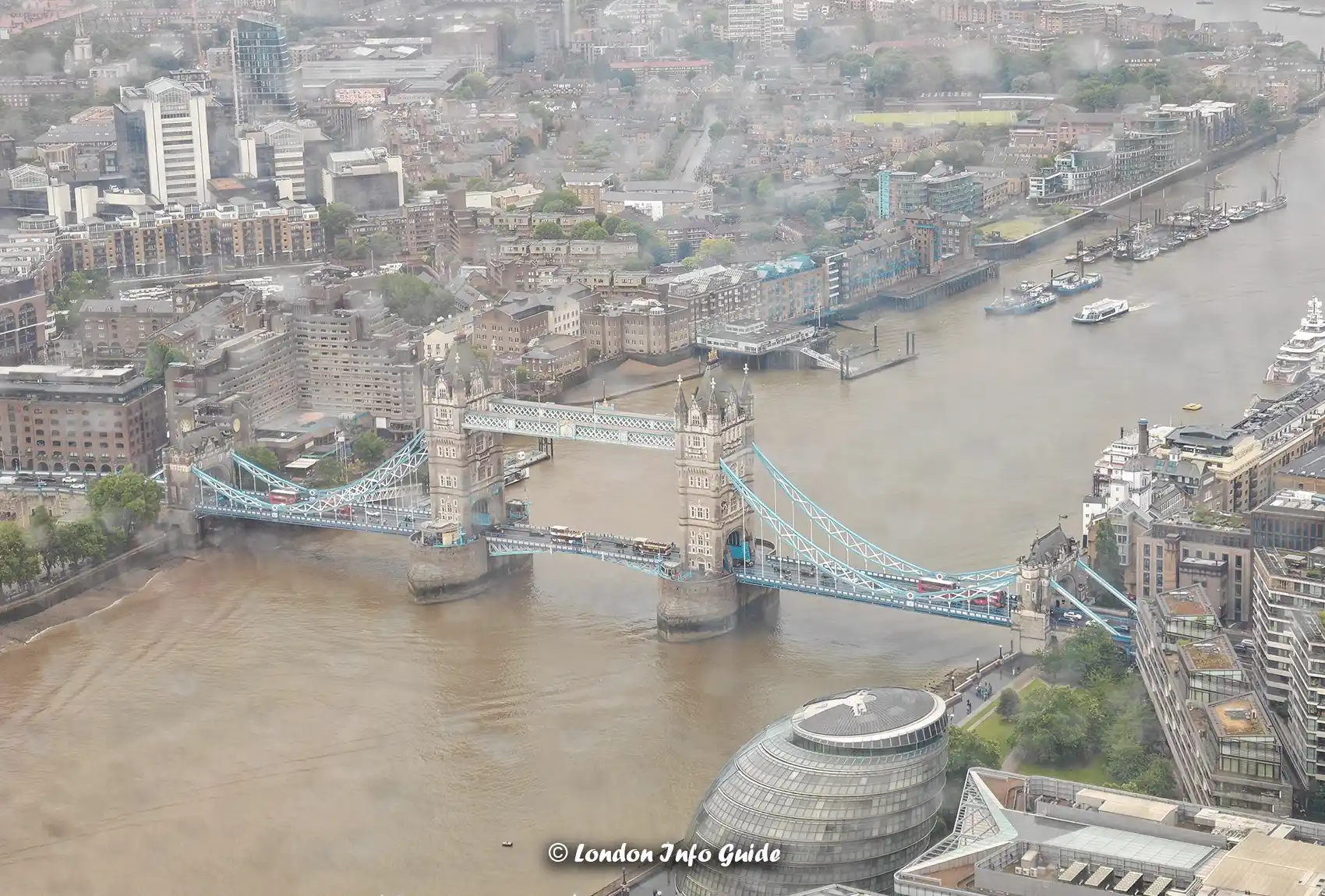 View from The Shard showing Tower Bridge and the Thames.